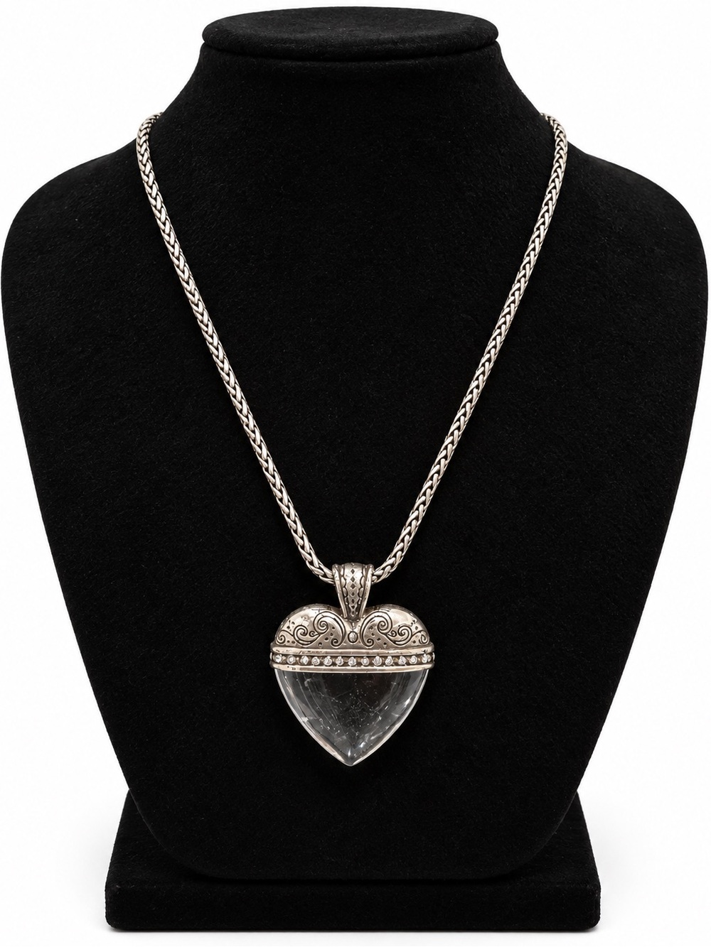Brighton Silver Tone Clear Crystal Heart Pendant Necklace Rhinestone Adjustable
